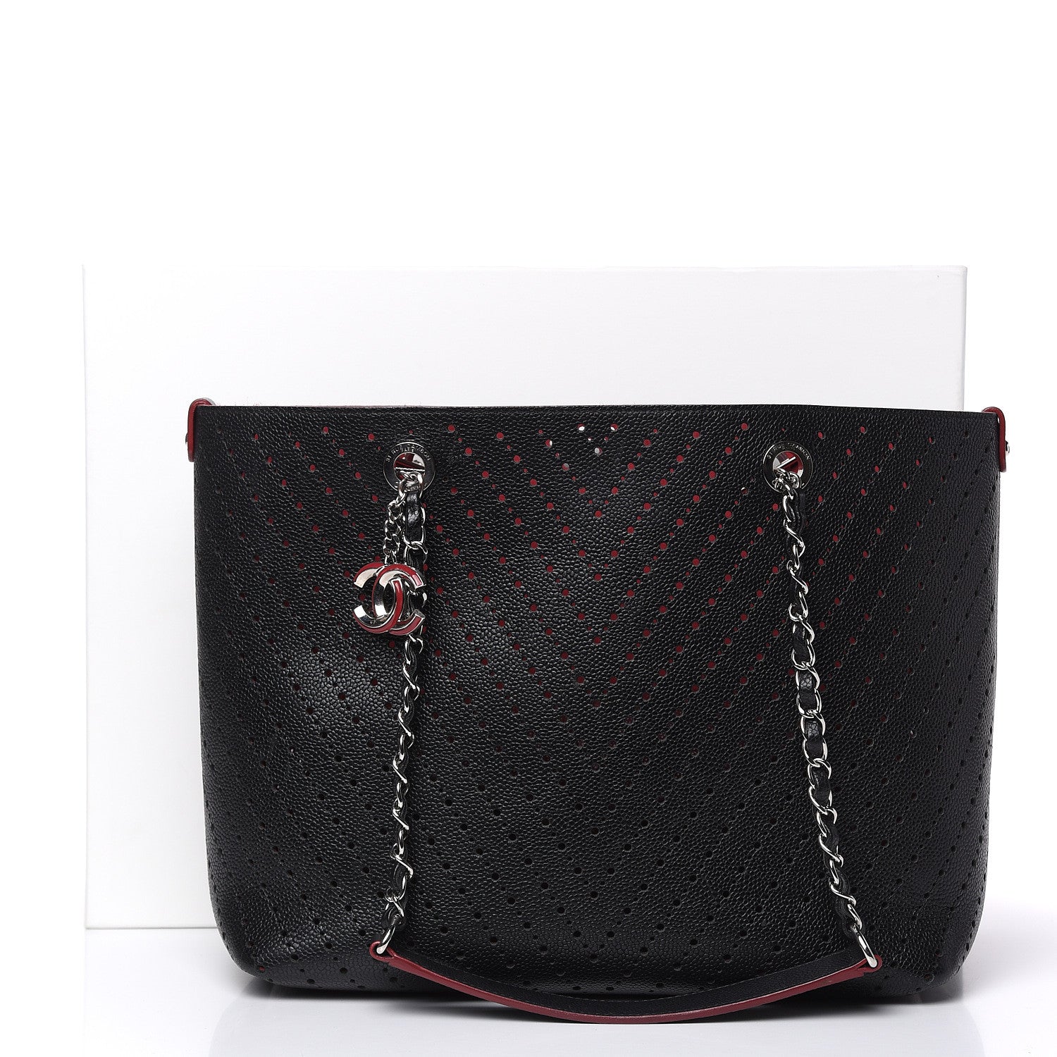 Chanel Perforated Grained Calfskin Large Shopping Tote Black 14 of 14