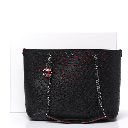 Chanel Perforated Grained Calfskin Large Shopping Tote Black 14 of 14