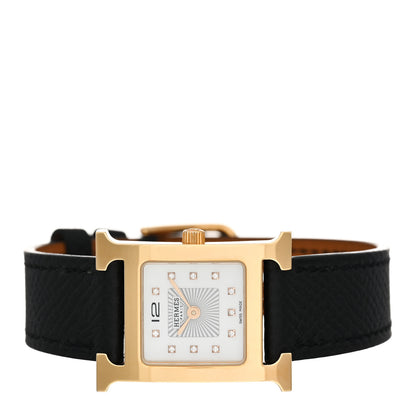 Hermes Stainless Steel Epsom Diamond Mother of Pearl 21mm Heure H Hour Quartz Watch Noir 2 of 5