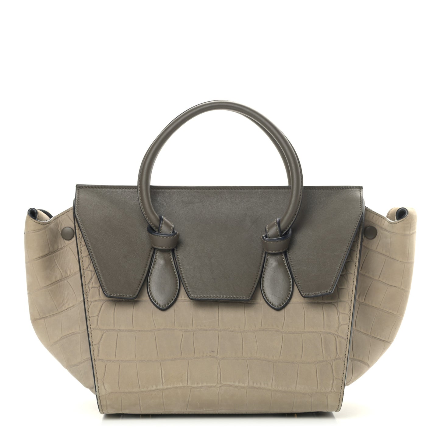 Crocodile Embossed Nubuck Calfskin Small Tie Knot Tote Grey
