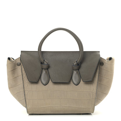 Celine Crocodile Embossed Nubuck Calfskin Small Tie Knot Tote Grey 1 of 15