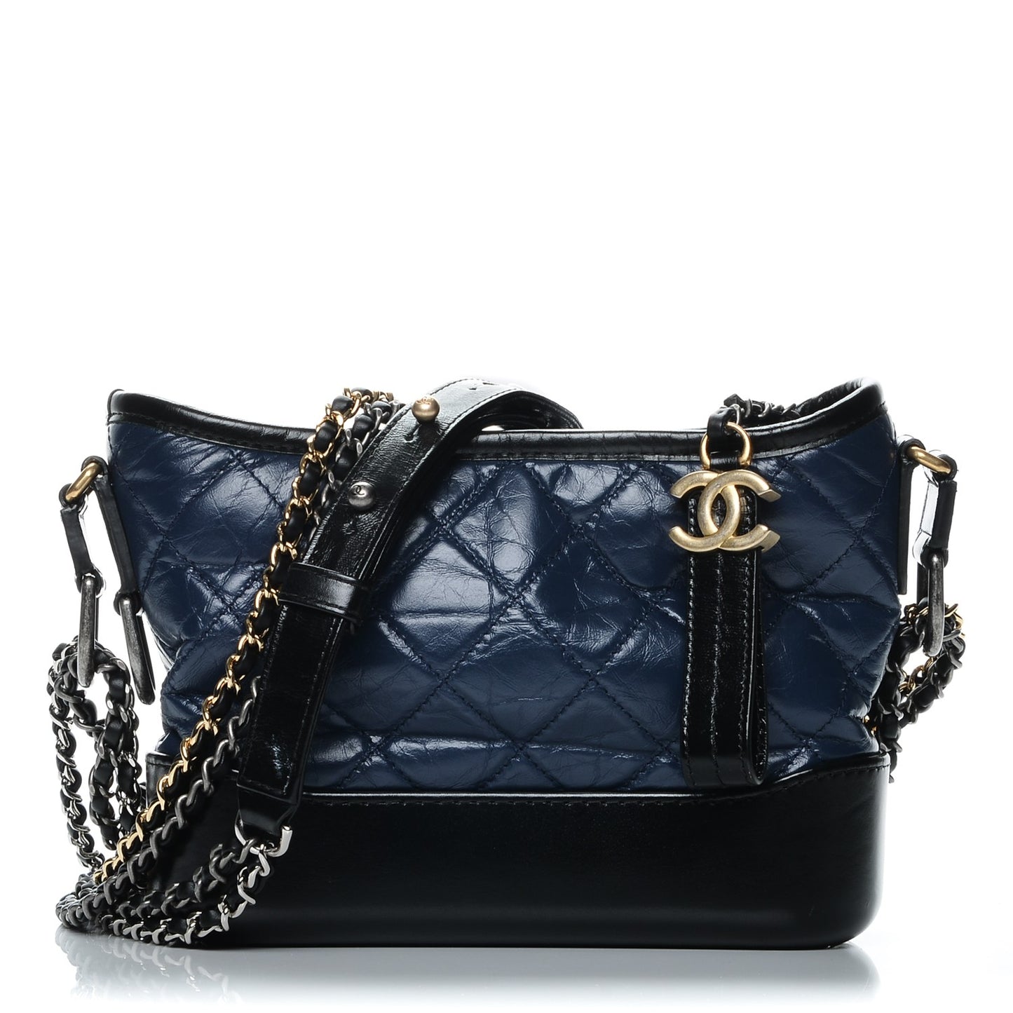 Aged Calfskin Quilted Small Gabrielle Hobo Blue Black