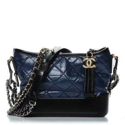 Chanel Aged Calfskin Quilted Small Gabrielle Hobo Blue Black 1 of 9