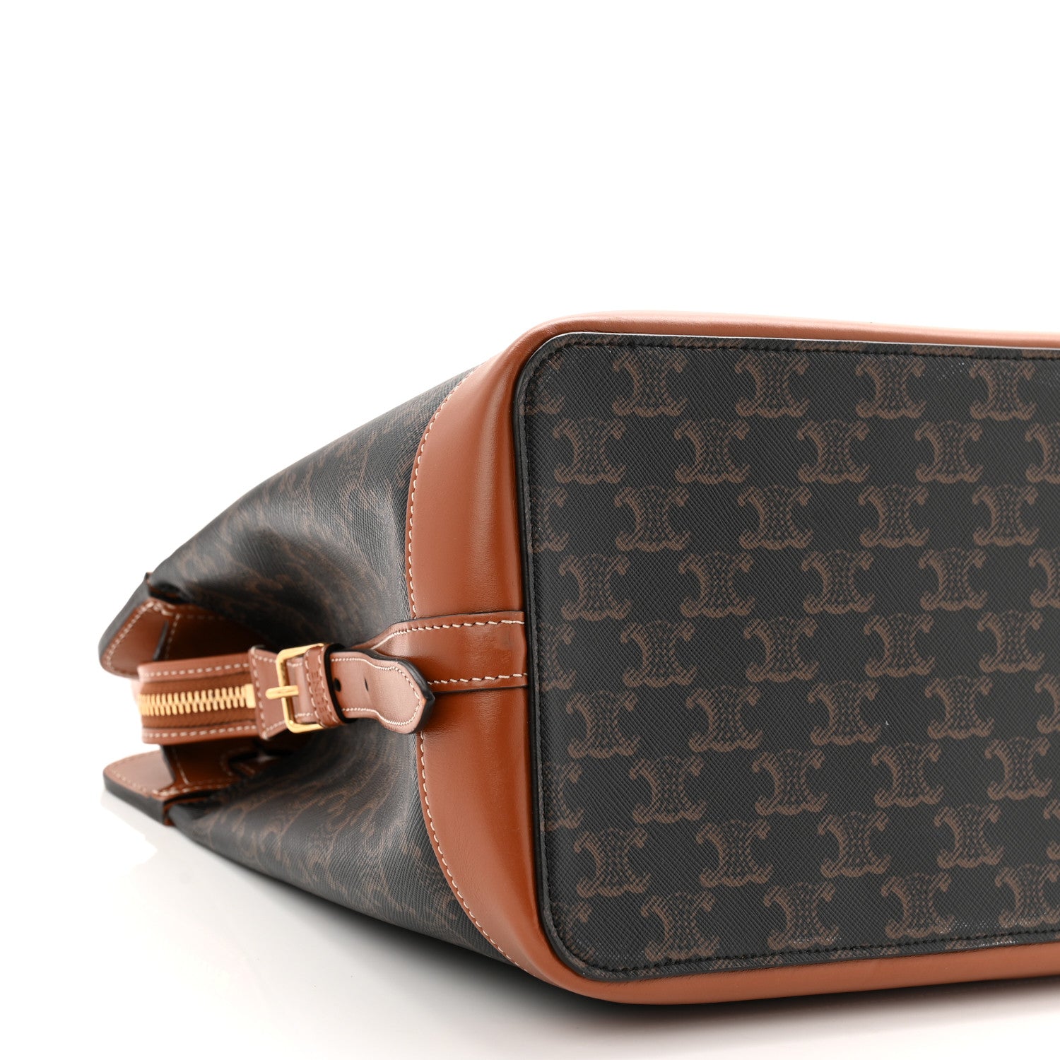 Celine Triomphe Canvas Calfskin Cabas De France Handbag Tan 9 of 12