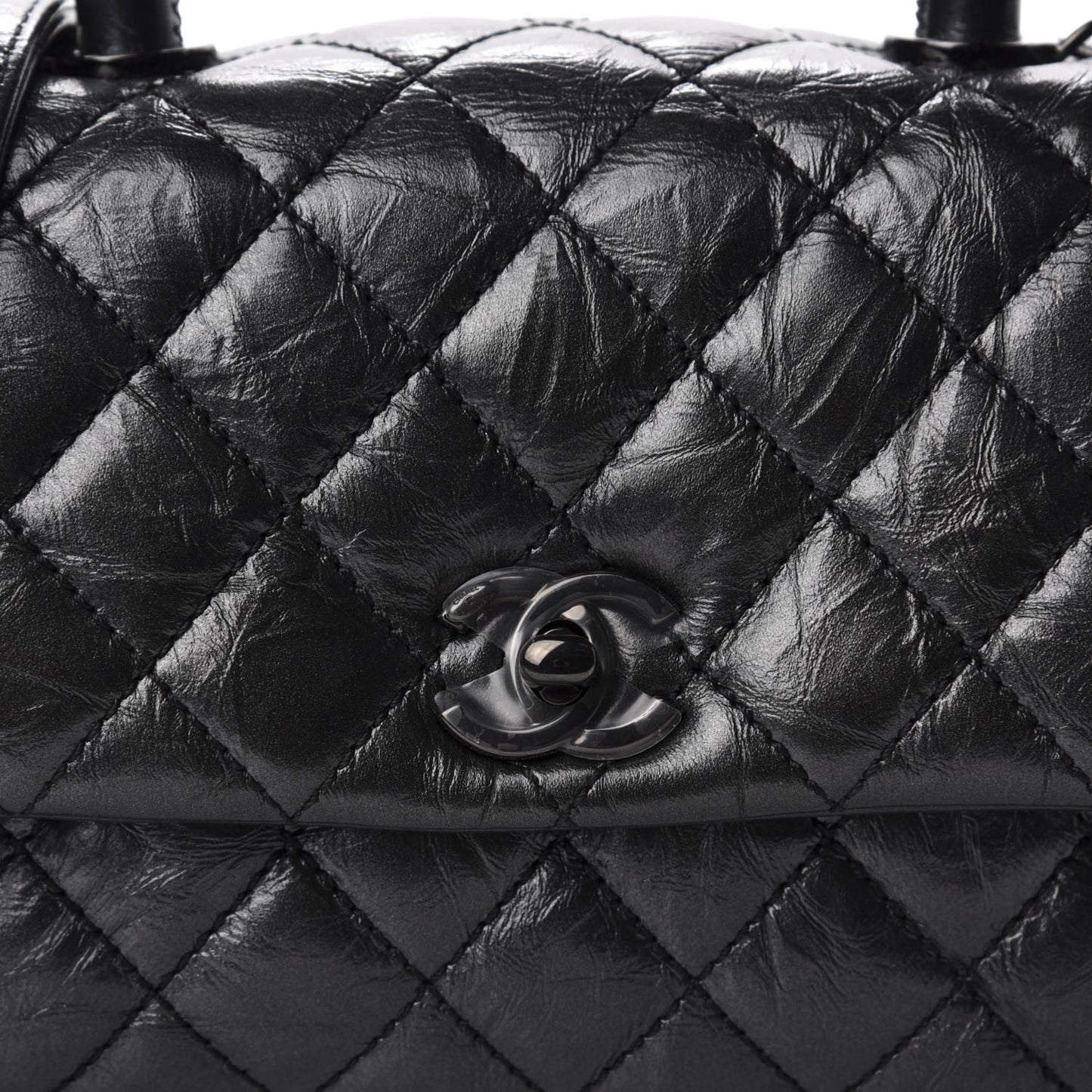 Aged Calfskin Quilted Mini Coco Handle Flap So Black