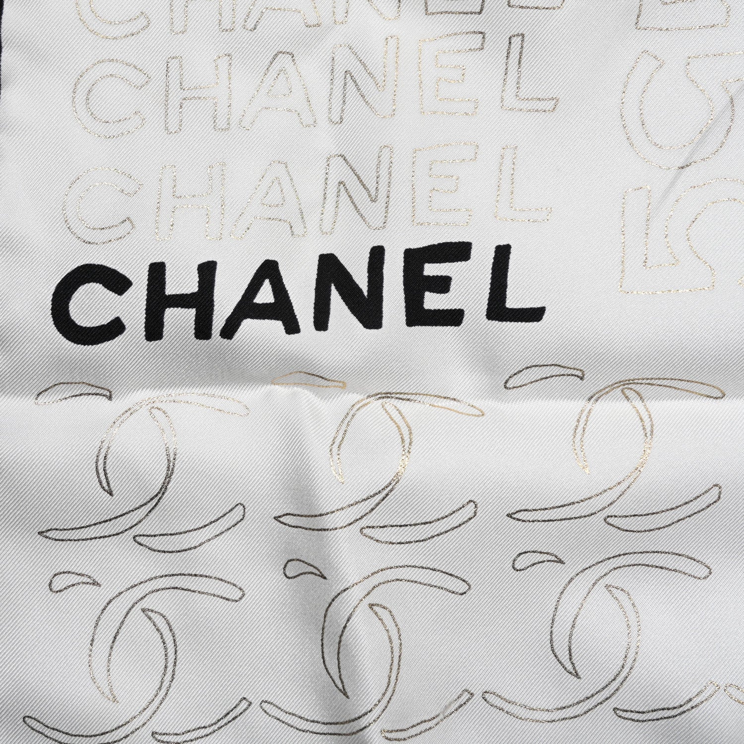 Chanel Silk CC Logo Charms Scarf White Gold Black 4 of 4