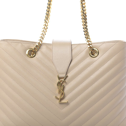 Saint Laurent Grain De Poudre Matelasse Chevron Monogram Shopping Bag Nude Powder 9 of 13