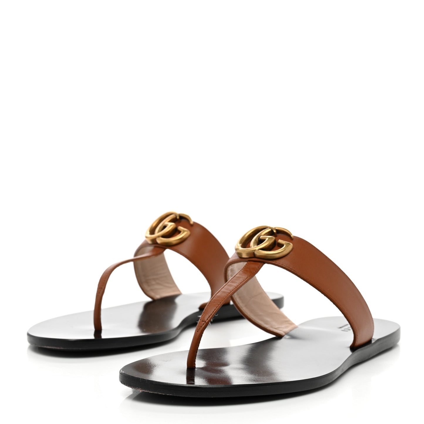 Calfskin GG Marmont Thong Sandals 39 Cognac