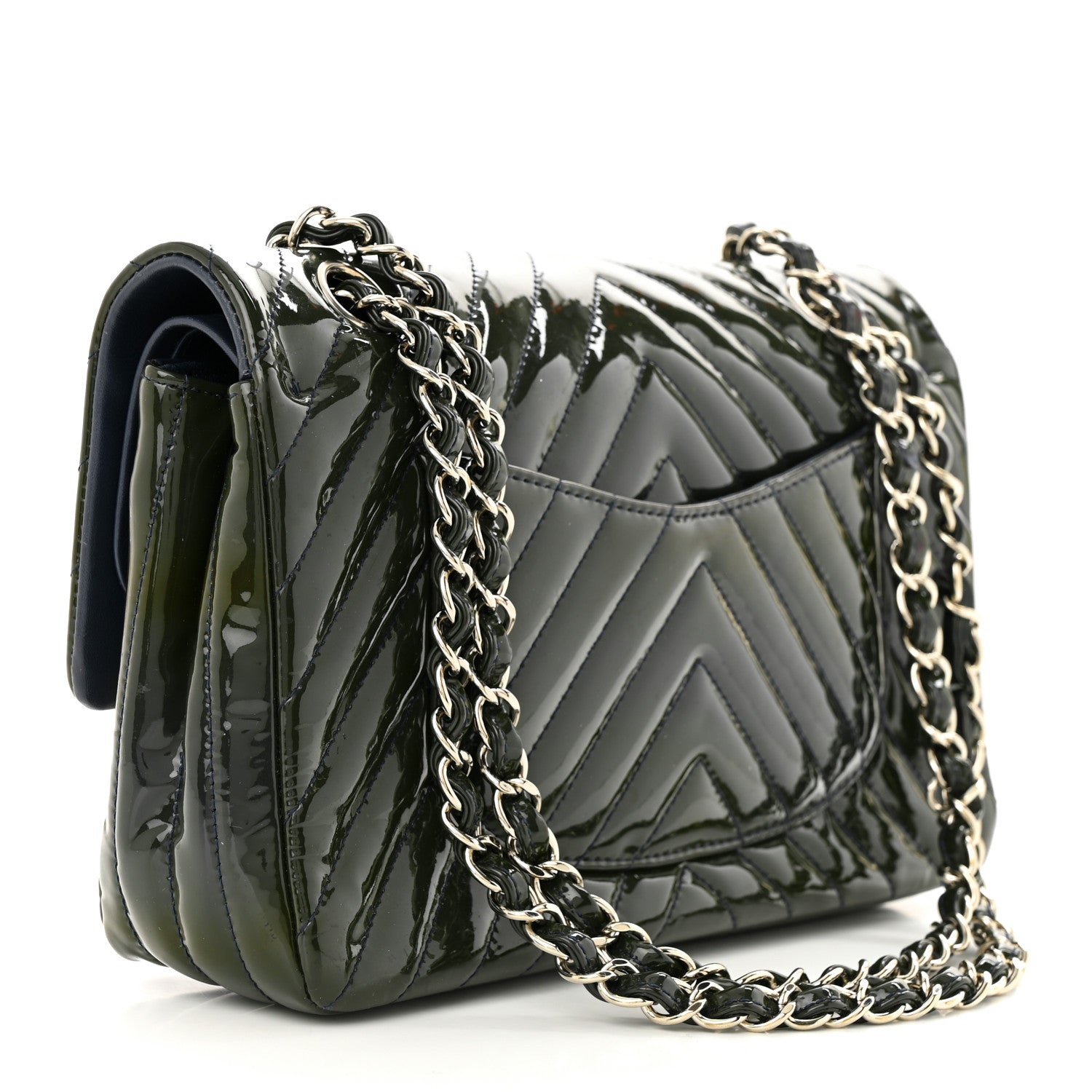 Chanel Patent Chevron Quilted Medium Double Flap Navy 3 of 10