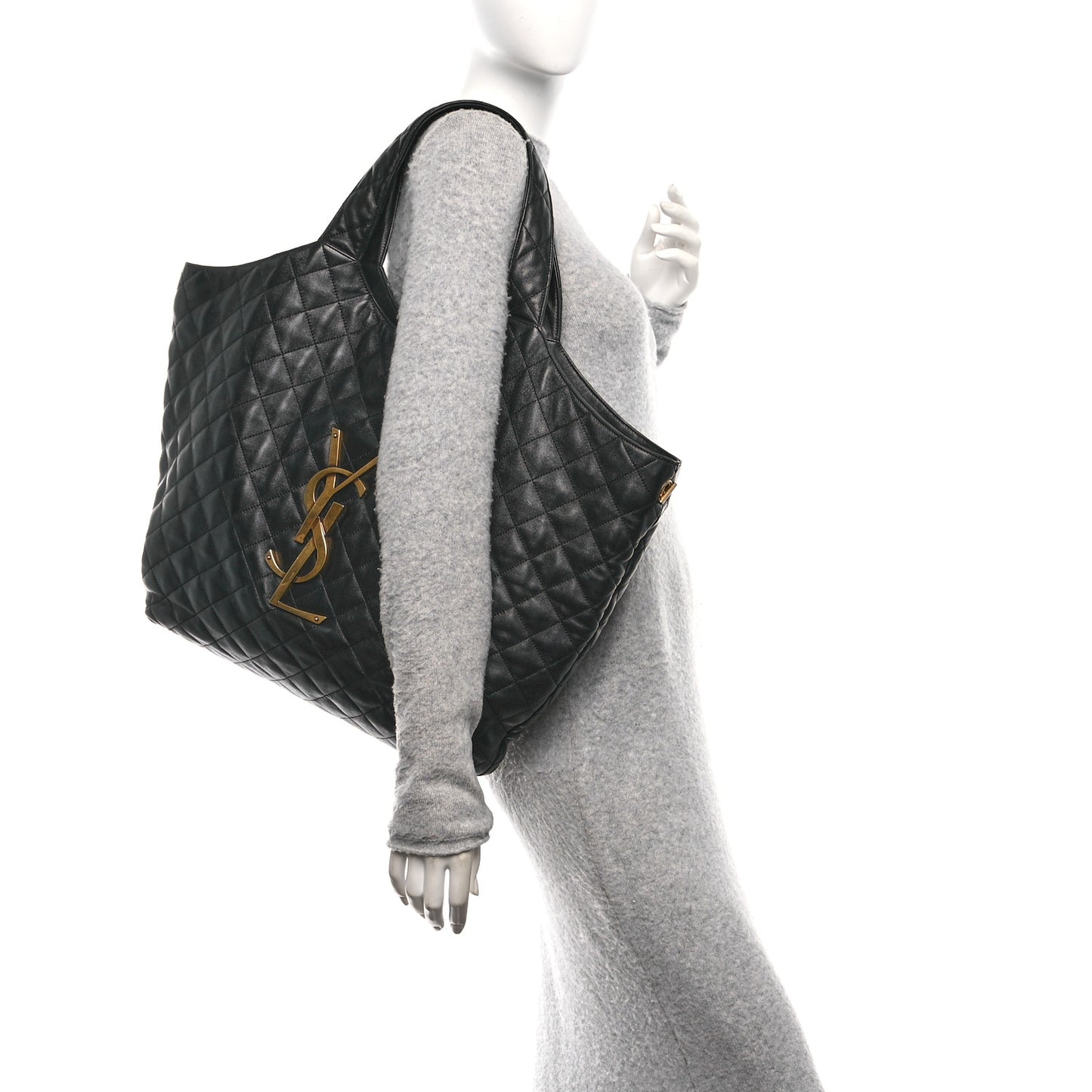 Lambskin Quilted Maxi Icare Shopping Tote Black