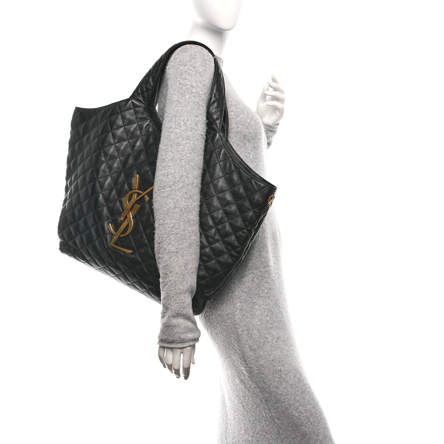 Saint Laurent Lambskin Quilted Maxi Icare Shopping Tote Black 3 of 12