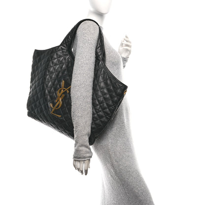 Saint Laurent Lambskin Quilted Maxi Icare Shopping Tote Black 3 of 12