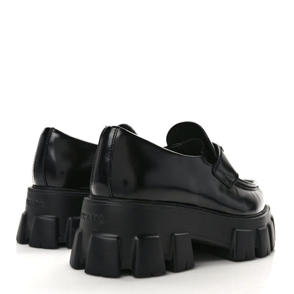Prada Spazzolato Triangle Logo Monolith Pointy 55mm Loafers 38 Black 4 of 9