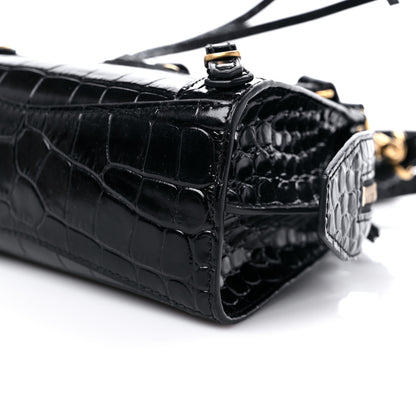 Balenciaga Shiny Supple Calfskin Crocodile Embossed Neo Classic Gold Hardware Nano City Crossbody Black 9 of 10