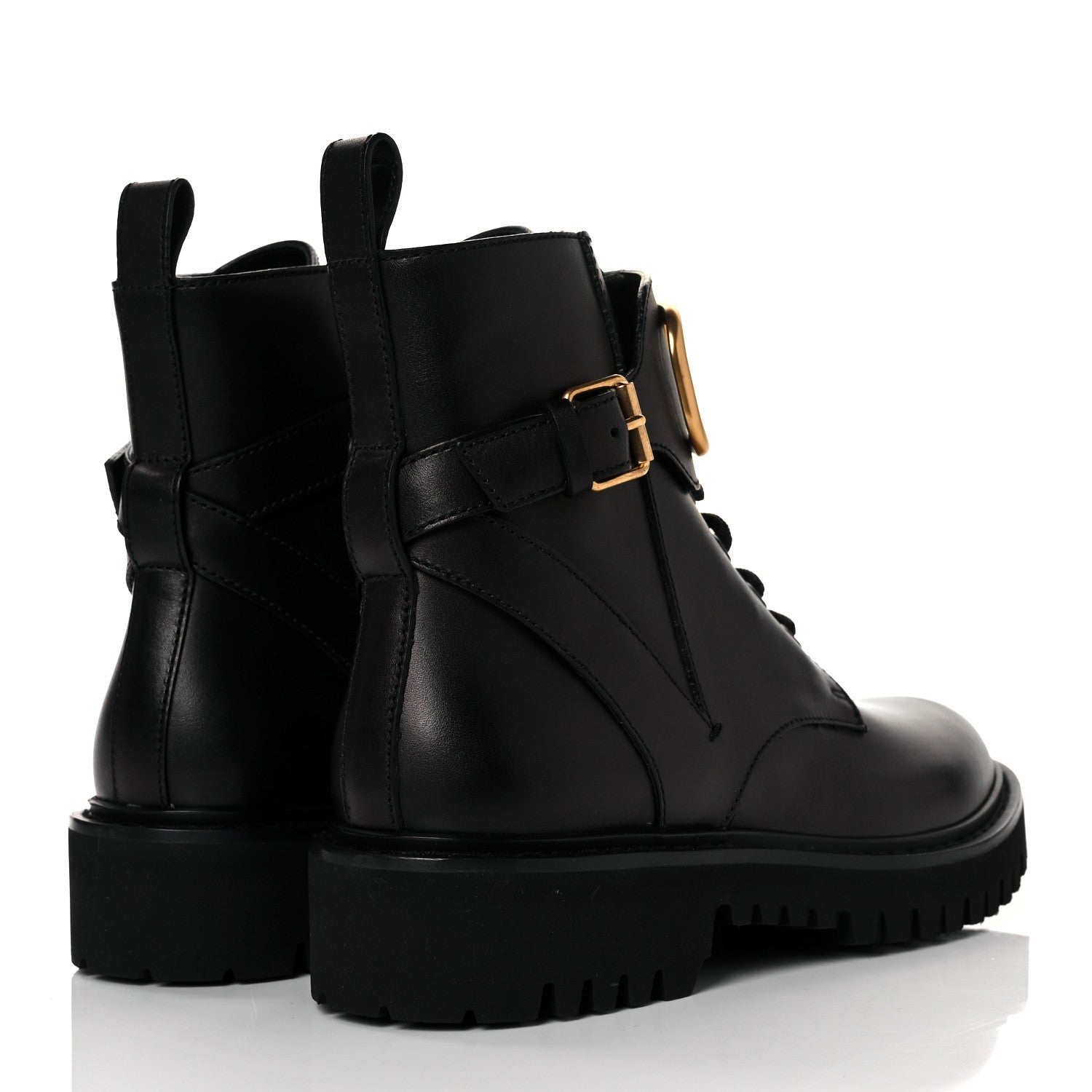 Valentino Garavani Calfskin Womens VLOGO 35mm Combat Boots 37.5 Black 4 of 8