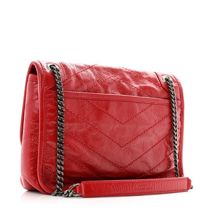 Saint Laurent Crinkled Calfskin Matelasse Monogram Baby Niki Chain Satchel Rouge Eros 3 of 12