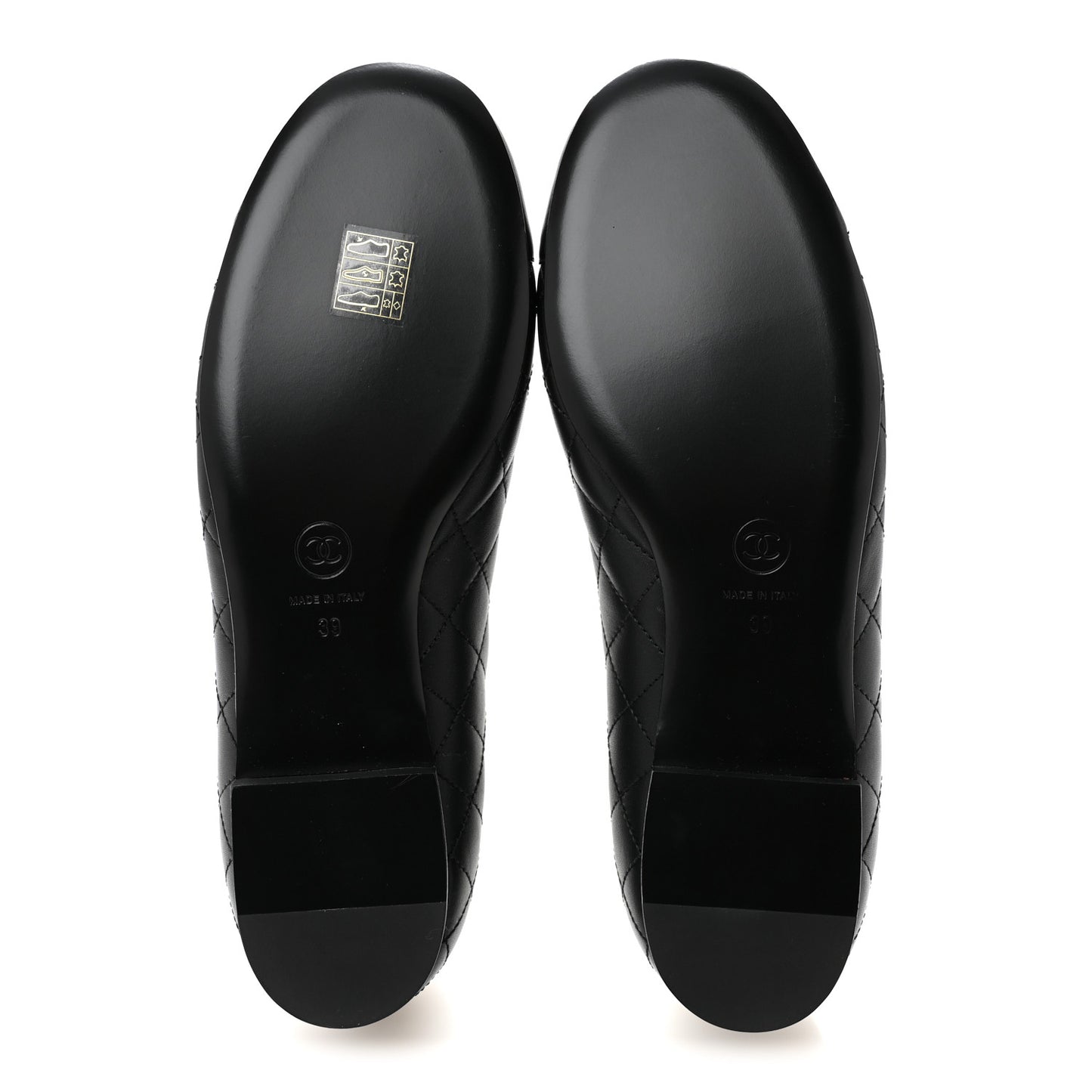 Calfskin Lambskin Quilted CC Cap Toe Ballerina Flats 37 Black