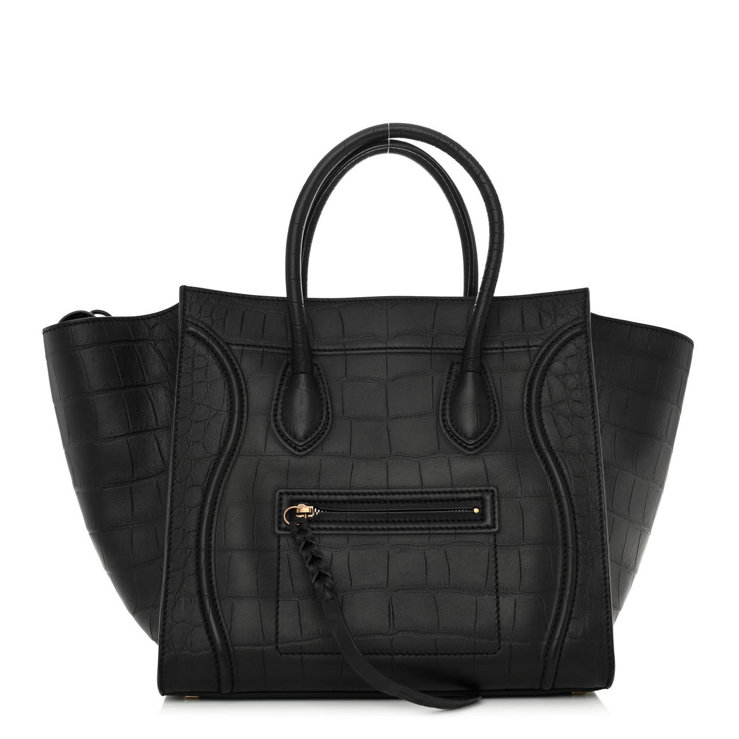 Crocodile Embossed Calfskin Medium Phantom Luggage Black