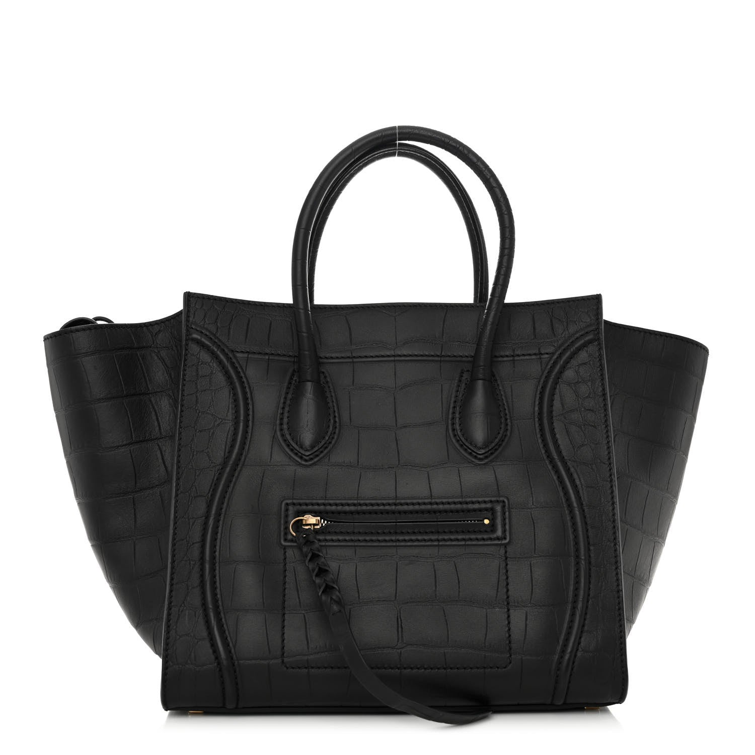 Celine Crocodile Embossed Calfskin Medium Phantom Luggage Black 1 of 9
