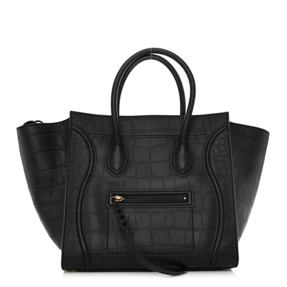 Celine Crocodile Embossed Calfskin Medium Phantom Luggage Black 1 of 9