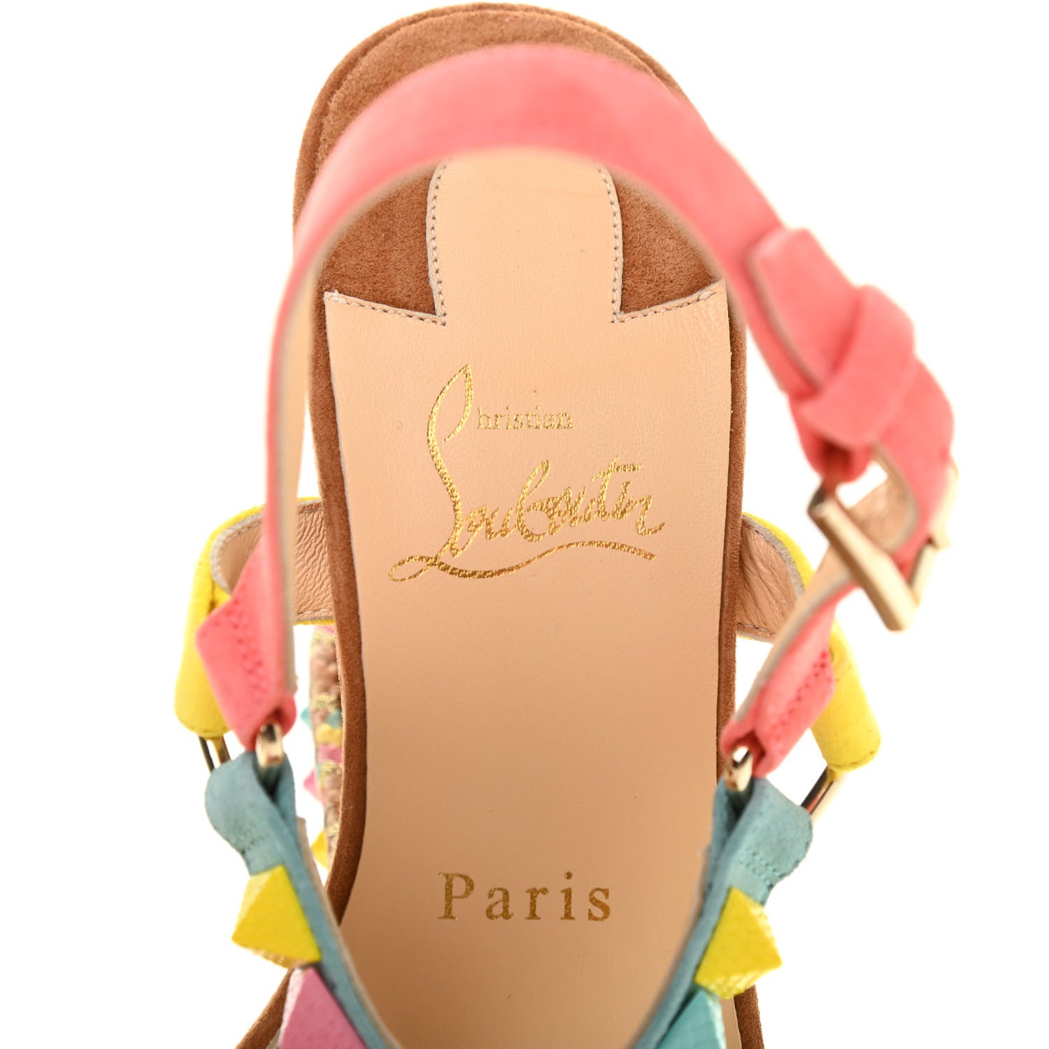Christian Louboutin Veau Velours Pyraclou 110 Wedge Sandals 38 Biscotto 7 of 13