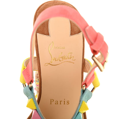 Christian Louboutin Veau Velours Pyraclou 110 Wedge Sandals 38 Biscotto 7 of 13