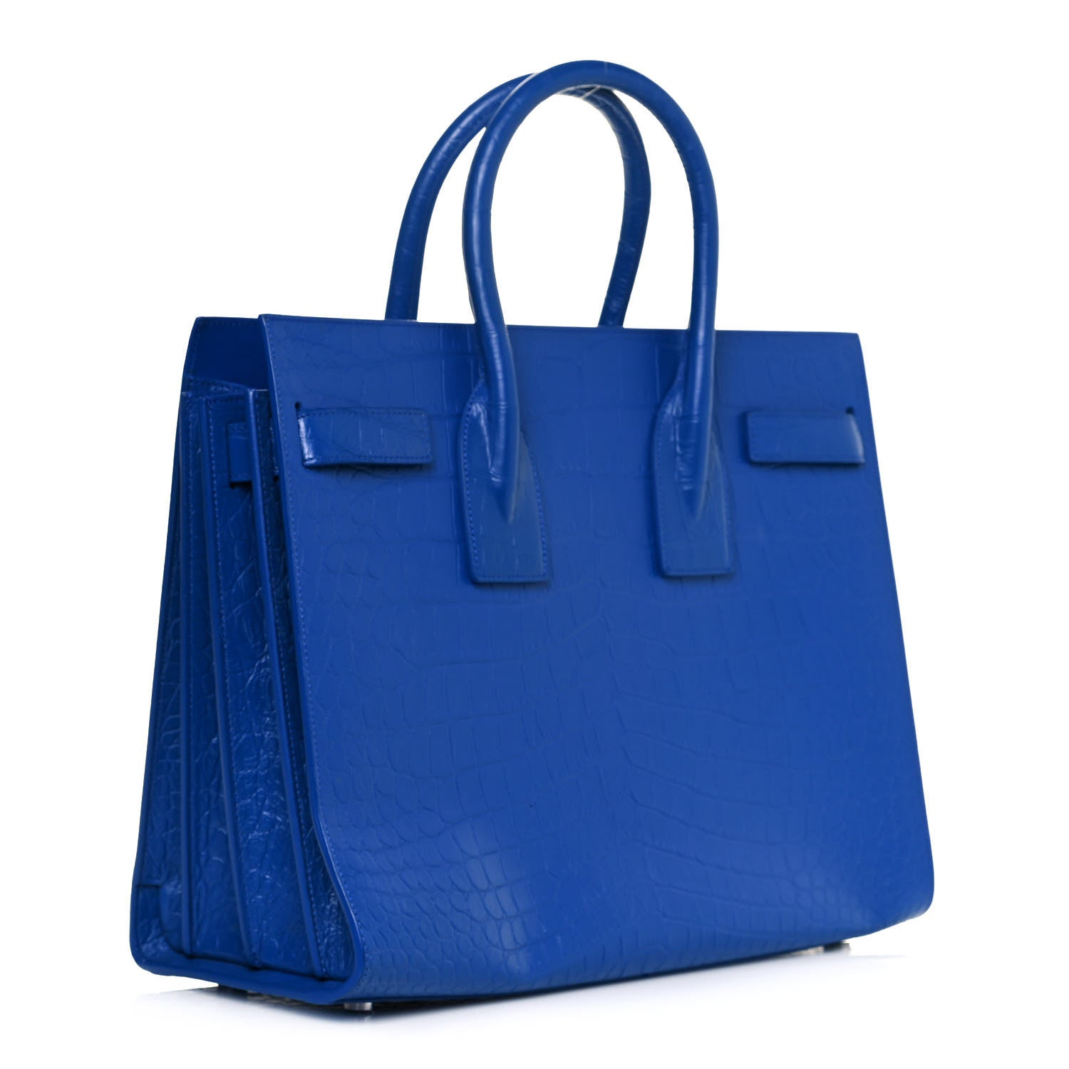 Saint Laurent Calfskin Crocodile Embossed Small Sac De Jour Royal Blue 3 of 10