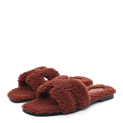 Hermes Woolskin Oran Sandals 38 Cognac 3 of 8