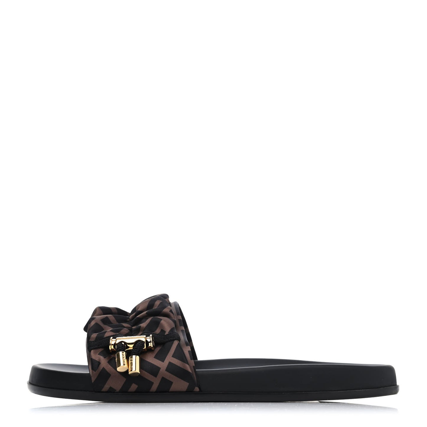 Satin FF Fendi Feel Slide Sandals 39 Tobacco Black