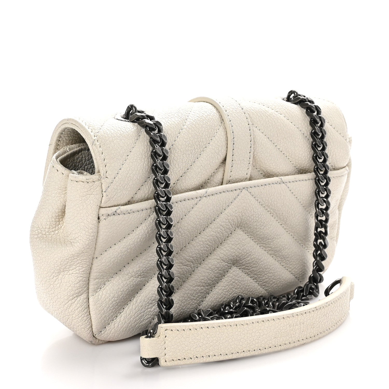 Saint Laurent Grained Calfskin Matelassé Chevron Monogram Classic Baby Chain Bag White 3 of 12