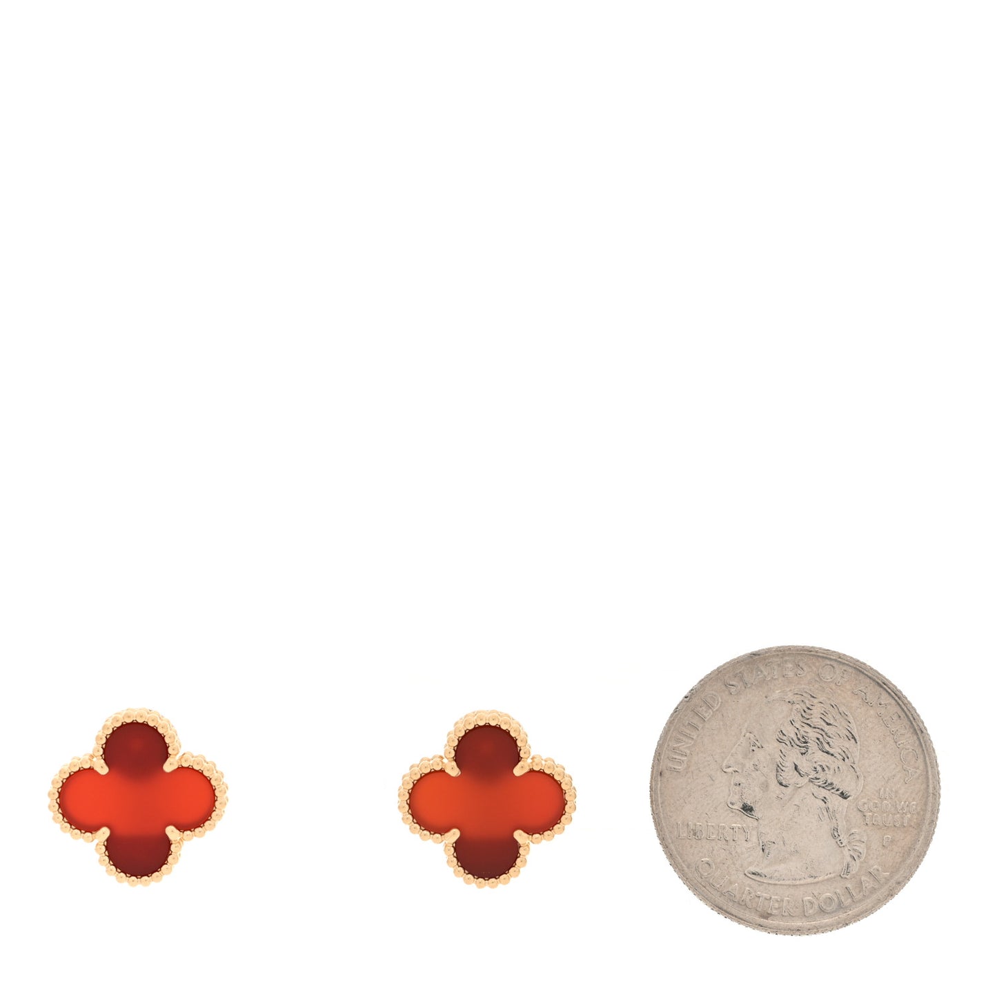 18K Yellow Gold Carnelian Vintage Alhambra Earrings