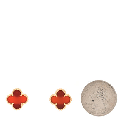 Van Cleef & Arpels 18K Yellow Gold Carnelian Vintage Alhambra Earrings 2 of 5