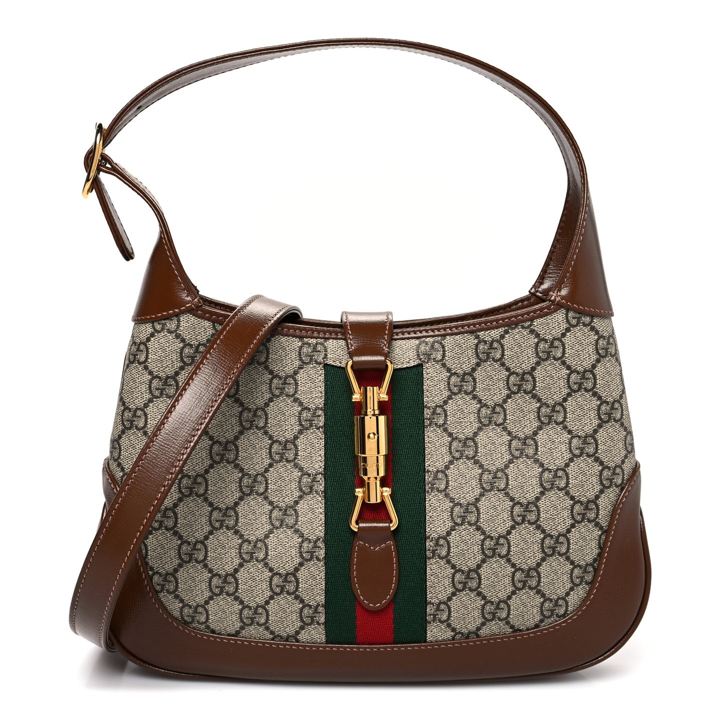 GG Supreme Monogram Azalea Calfskin Web Small Jackie 1961 Hobo Beige Ebony Brown Sugar