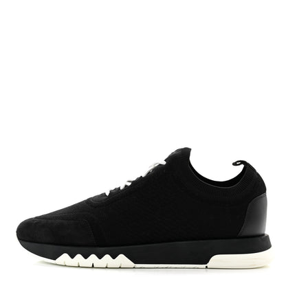 Hermes Technical Canvas Calfskin Goatskin Womens Addict Sneakers 39 Black White 1 of 8