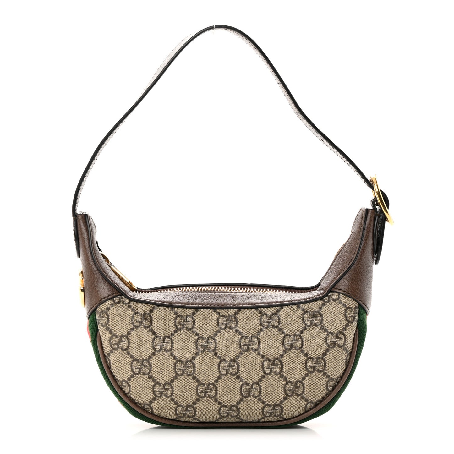 GG Supreme Monogram Textured Calfskin Web Mini Ophidia Half Moon Hobo Beige Ebony New Acero