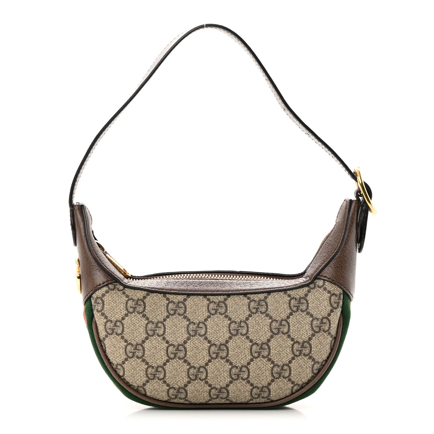 Gucci GG Supreme Monogram Textured Calfskin Web Mini Ophidia Half Moon Hobo Beige Ebony New Acero 1 of 19