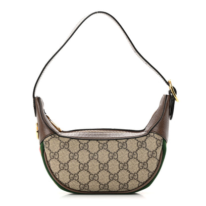 Gucci GG Supreme Monogram Textured Calfskin Web Mini Ophidia Half Moon Hobo Beige Ebony New Acero 1 of 19