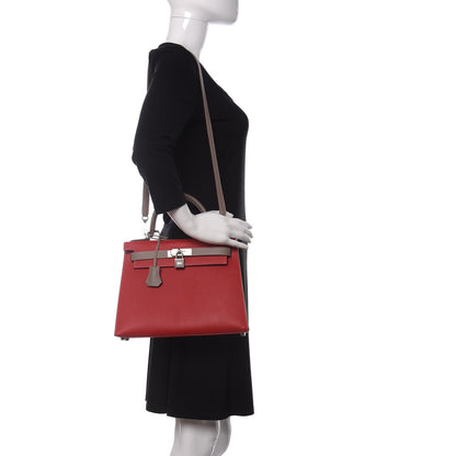 Hermes Epsom Horseshoe Kelly Sellier 28 Rouge Casaque Gris Tourterelle 2 of 13