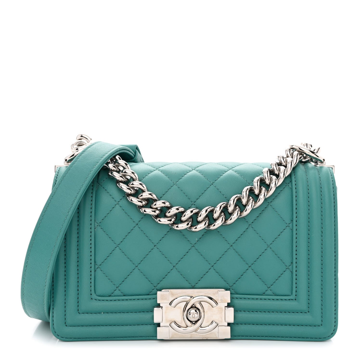 Chanel Calfskin Quilted Small Boy Flap Turquoise 1 of 14