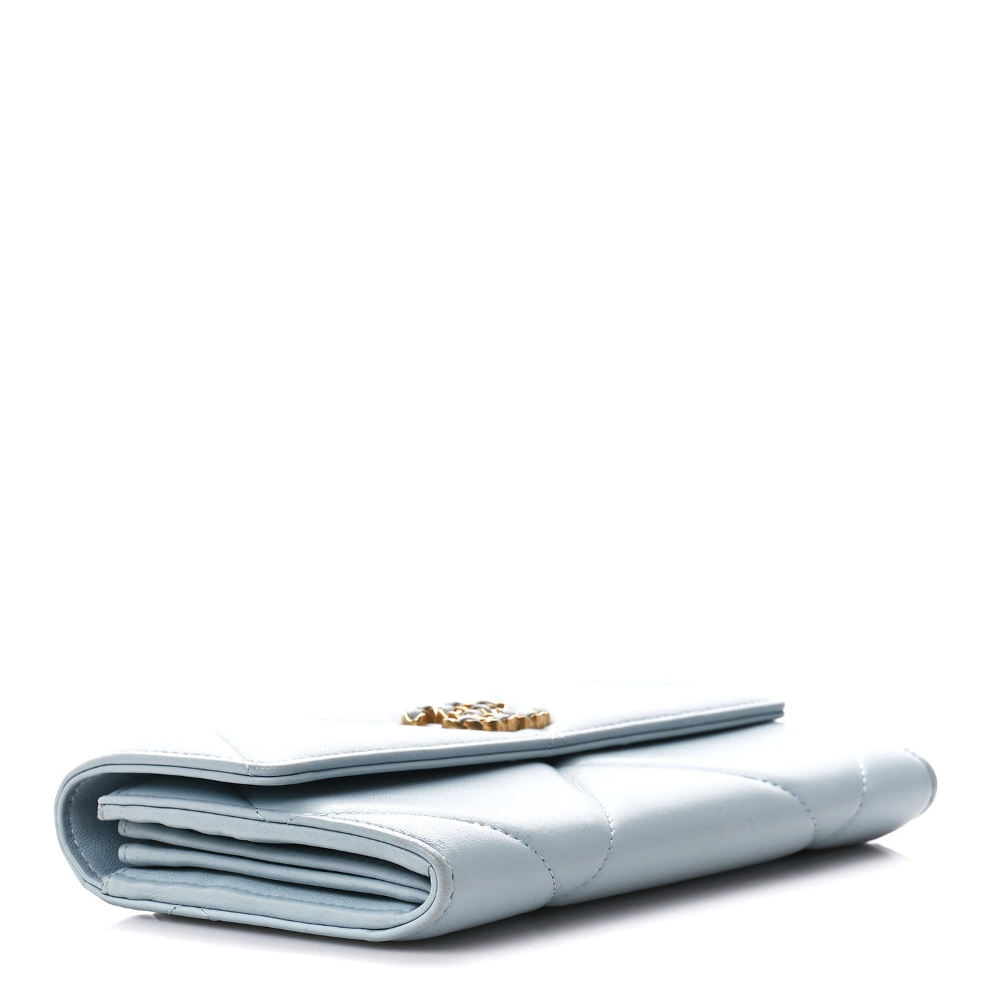 Lambskin Quilted Chanel 19 Flap Wallet Light Blue