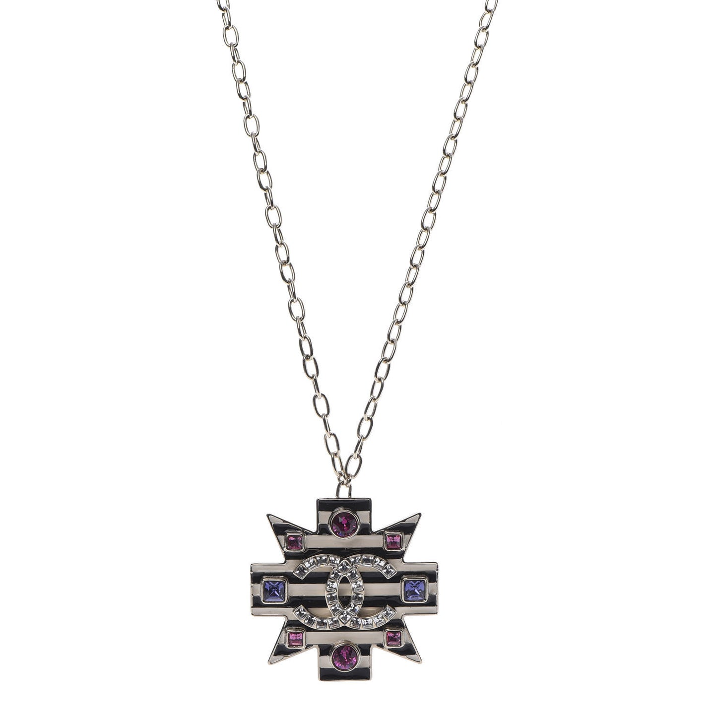 Crystal Enamel Stripe CC Pendant Necklace Gold Multicolor