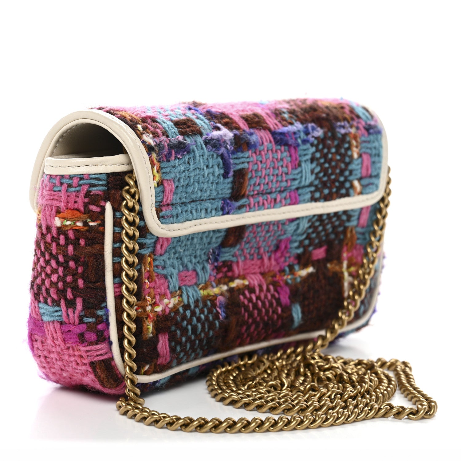Gucci Tweed Calfskin Spicy Check Super Mini GG Marmont Shoulder