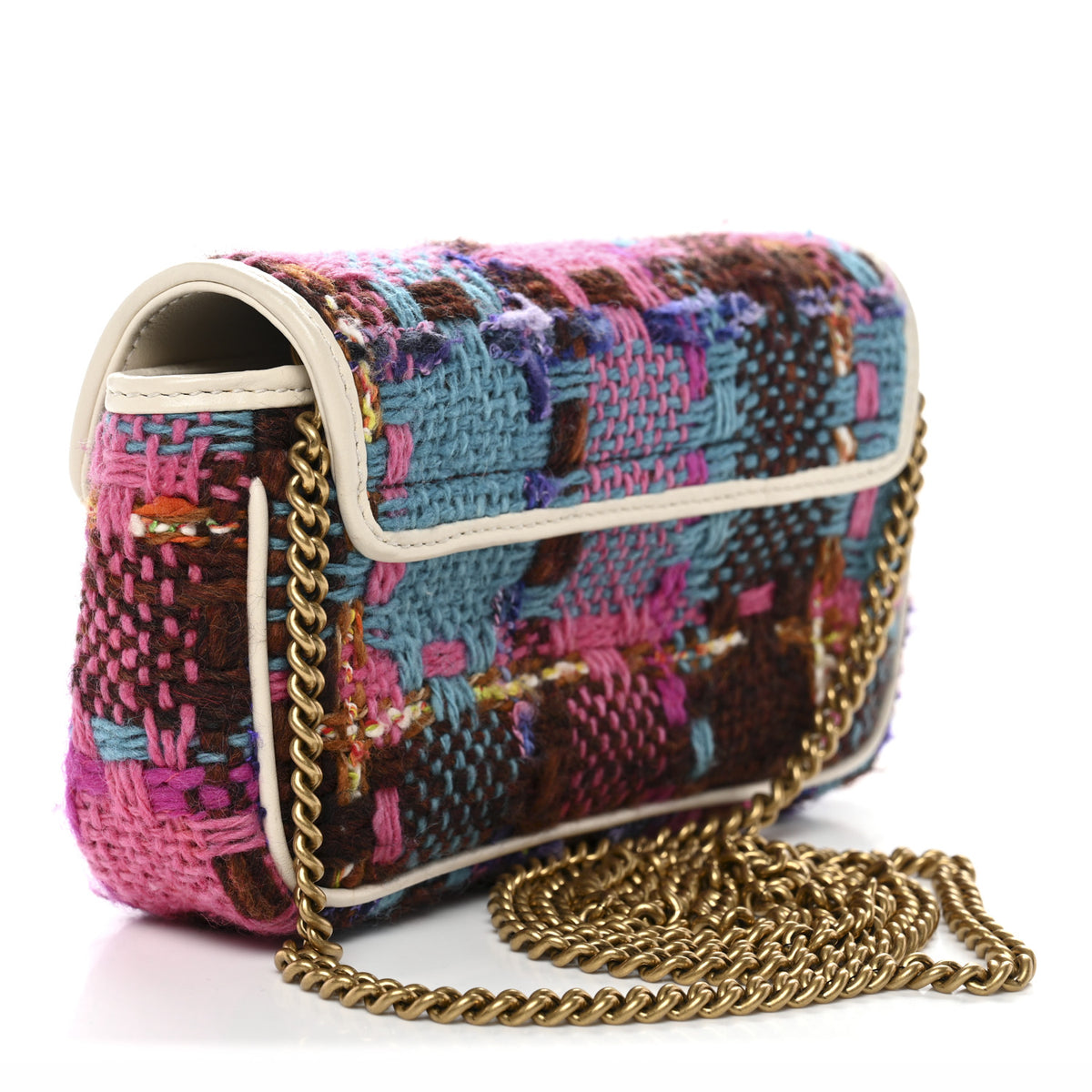 Gucci Tweed Calfskin Spicy Check Super Mini GG Marmont Shoulder Bag Pink Multicolor Mystic White 3 of 10