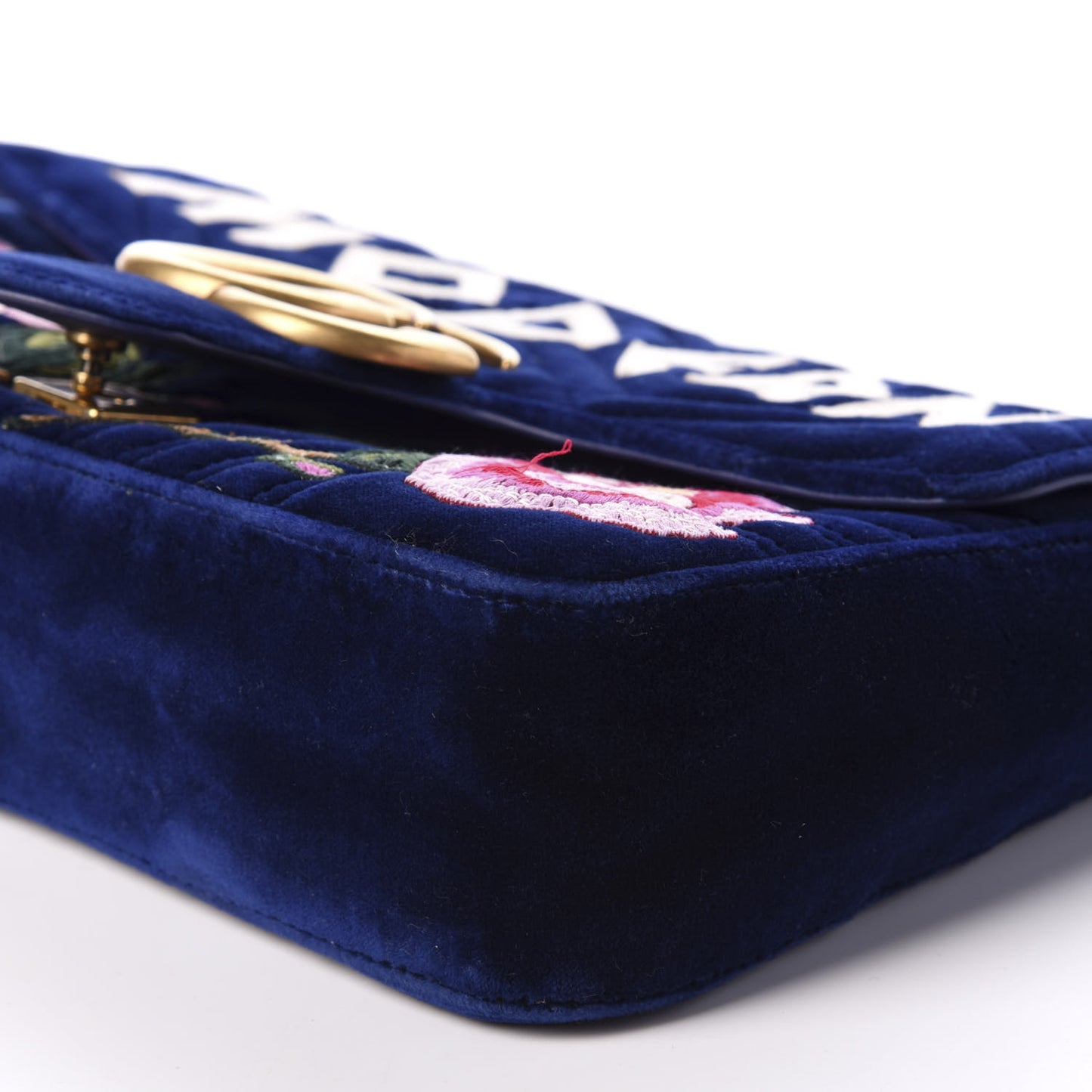 Velvet Matelasse Modern Embroidered Medium GG Marmont Shoulder Bag Cobalt