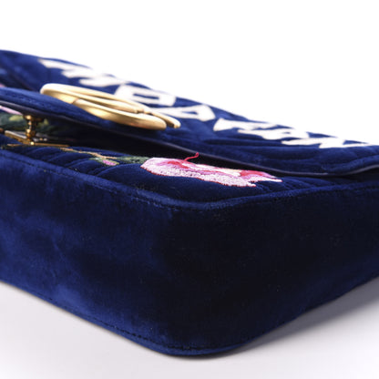 Gucci Velvet Matelasse Modern Embroidered Medium GG Marmont Shoulder Bag Cobalt 7 of 12