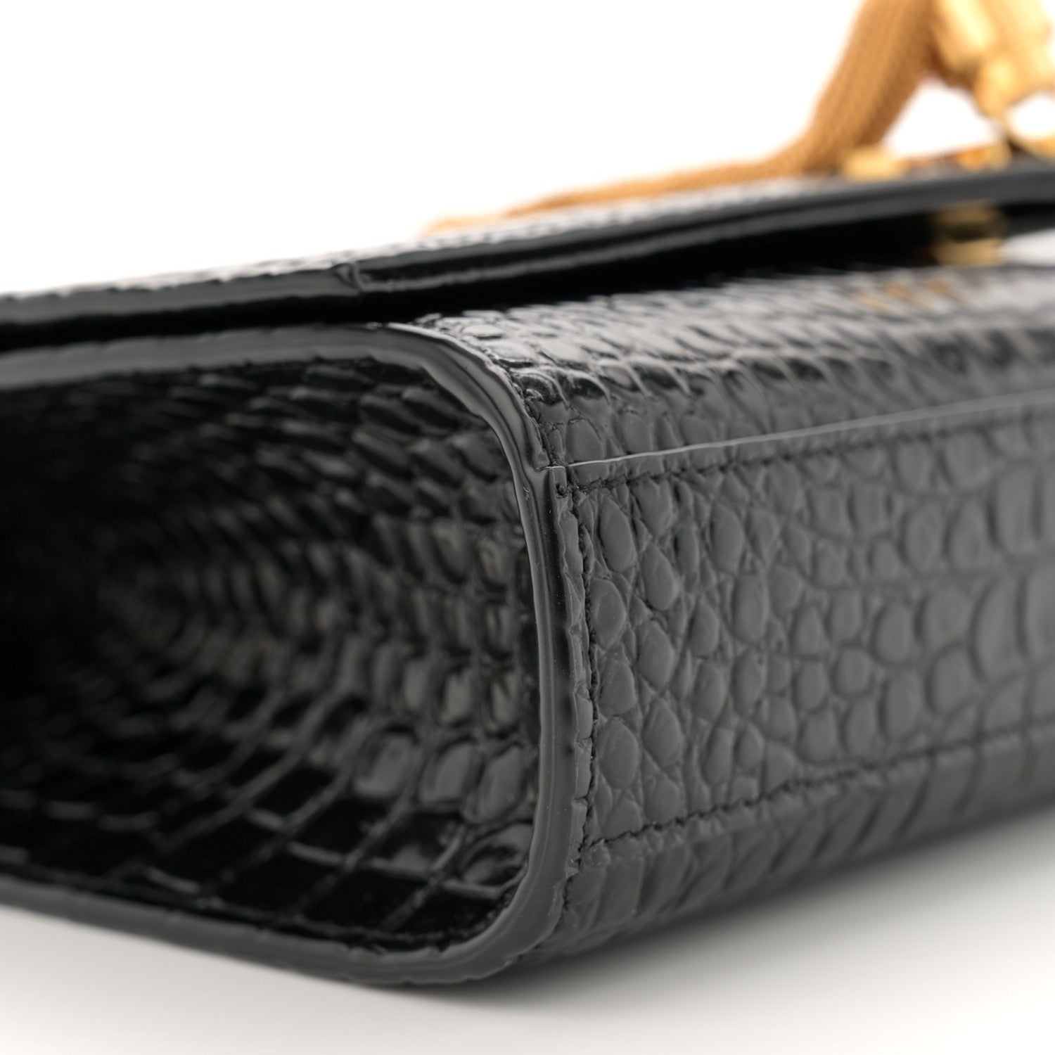 Saint Laurent Calfskin Crocodile Embossed Medium Classic Monogram Kate Tassel Satchel Black 9 of 14