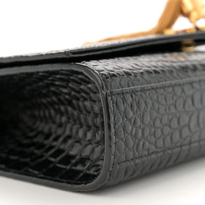 Saint Laurent Calfskin Crocodile Embossed Medium Classic Monogram Kate Tassel Satchel Black 9 of 14