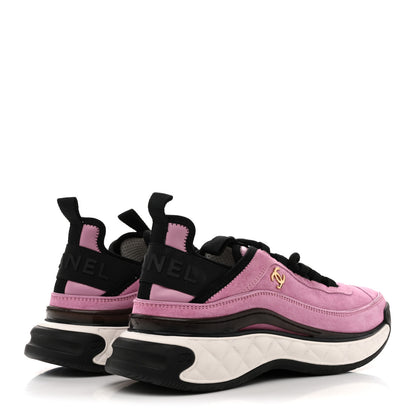 Chanel Suede Calfskin Nylon Grosgrain CC Sneakers 39 Dark Pink 5 of 10
