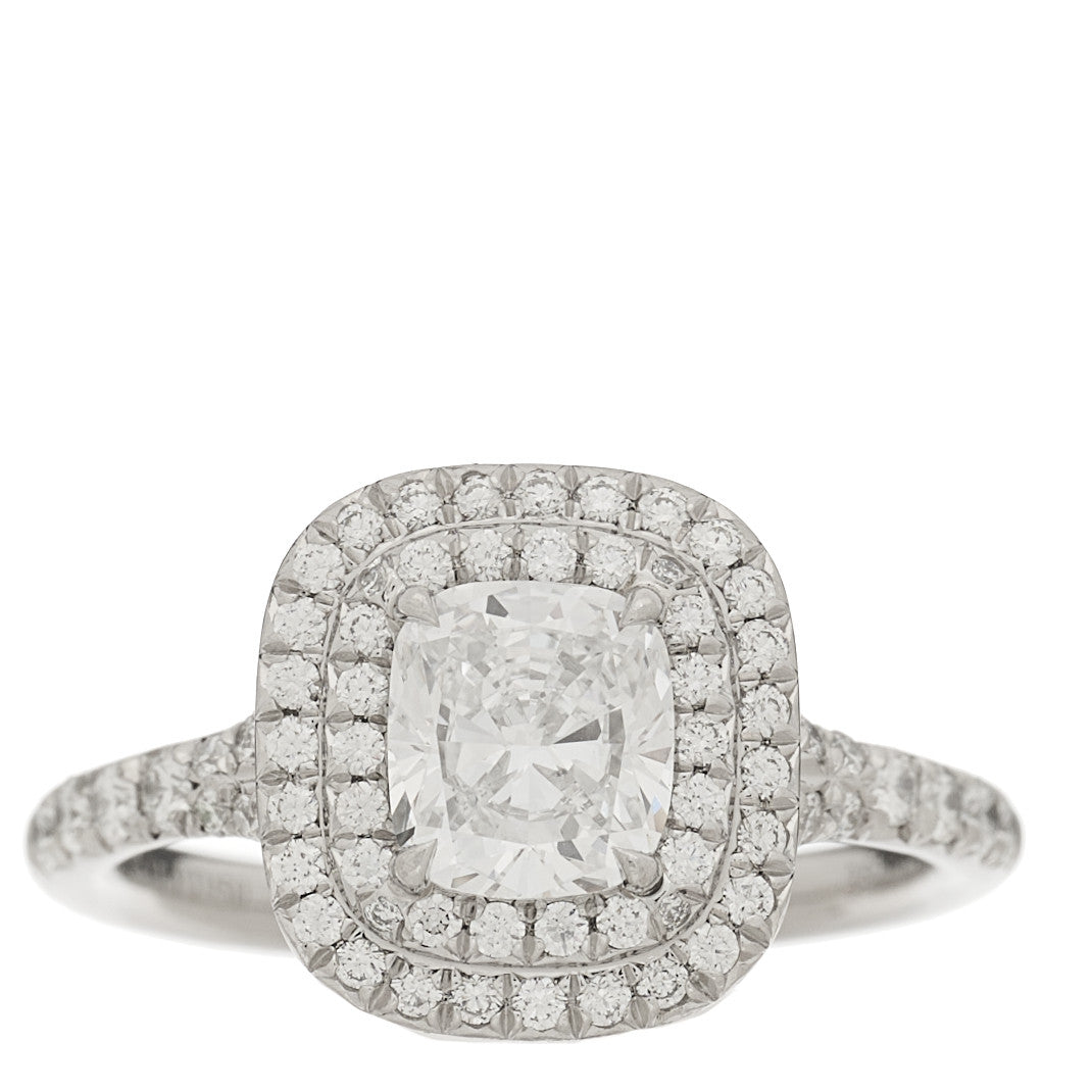 Platinum Diamond 1.00ct Soleste Cushion Cut Double Halo Engagement Ring 48 4.5