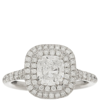 Tiffany Platinum Diamond 1.00ct Soleste Cushion Cut Double Halo Engagement Ring 48 4.5 1 of 7